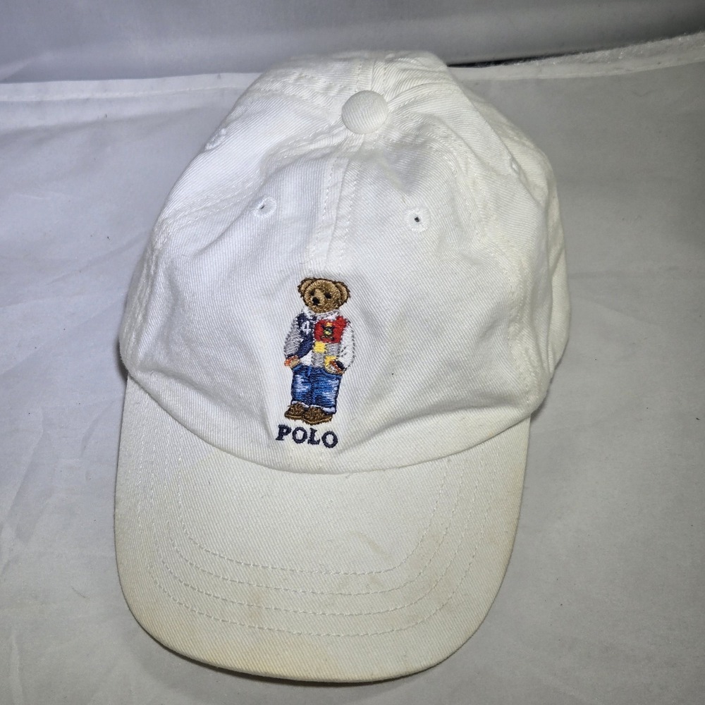 Polo Ralph‎ Lauren Ball Cap USA POLO BEAR White Stretch Back Kids 12M-24M